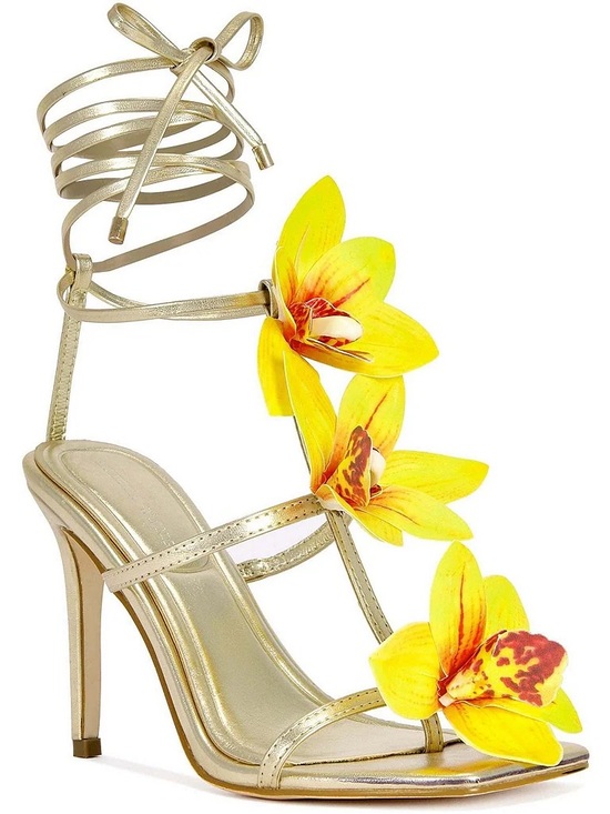 Azalea Wang Shoes - Azalea Wang Crescendo Metallic Floral Ankle Wrap Heels Size 9 NWOB